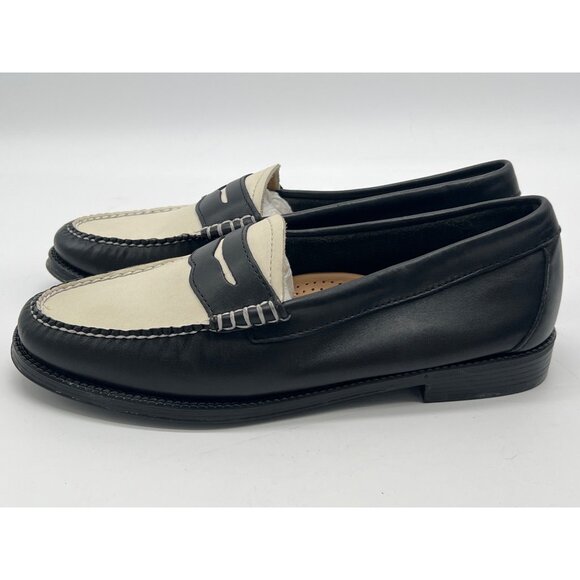 G.H. Bass Womens Black & White Penny Loafers Size 6M Leather Classic Slip-On Sho - Picture 3 of 11
